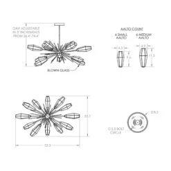 Aalto Oval Starburst LED Chandelier -City Lights Store hammerton studio aalto oval starburst led chandelier line drawing