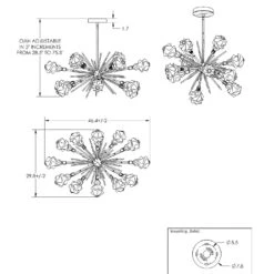 Blossom Oval Starburst LED Chandelier -City Lights Store hammerton studio blossom oval starburst led chandelier line drawing
