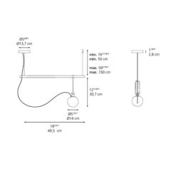 Artemide NH Linear Suspension Light -City Lights Store nh s1 linear suspension light line drawing 01