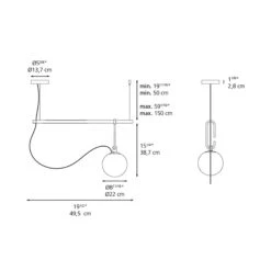 Artemide NH Linear Suspension Light -City Lights Store nh s1 linear suspension light line drawing 02